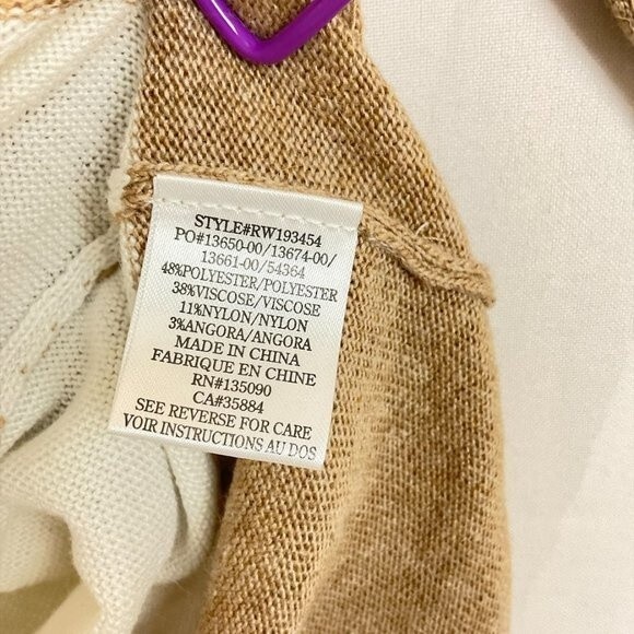 Rag Poets Women’s Sweater Lg Tan Cream Stripe Long Sleeve High Low Hem Casual - Picture 4 of 8